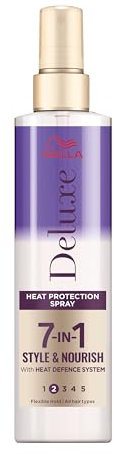 Wella Deluxe Heat Protection Spray | Anti-frizz | UV & Humidity Protection | For All Hair Types | Tapioca Starch | Non-sticky | 7-in-1 Style & Nourish, 150ml