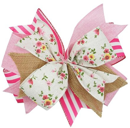 10x8 Spring Easter Wreath Bow，Pink Floral Bow for Wreath, Home Decor, Gift Wrapping