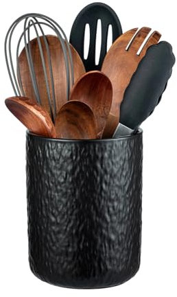 Besmeety Küchenutensilienhalter, 6,3 Keramik Utensilienhalter Küche, Küchenhelfer Aufbewahrung, Behälter für Küchenutensilien, Besteckhalter, Utensilientopf, Schwarz