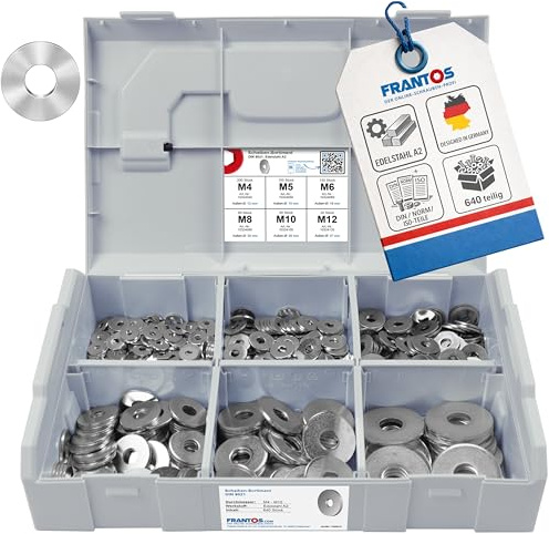 FRANTOS L-BOXX Mini DIN 934 Sechskantmuttern Sortiment, M4 bis M12 | 740 tlg. (Edelstahl A2) - Sechskant Muttern Schraubenmuttern Set