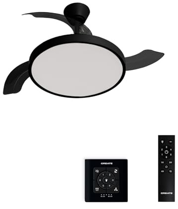 CREATE / WIND CLEAR STUDIO M/Ventilador de techo con luz negro con controlador de pared y mando / 40W, Temporizador, Ø 108 cm, aspas retráctiles, 3 temperaturas de luz, función verano-invierno