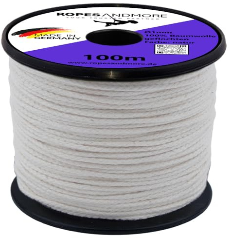 Baumwollseil 1mm 8-Fach geflochten – 100% Baumwolle, 100m Naturseil für Basteln, Dekoration & DIY-Projekte