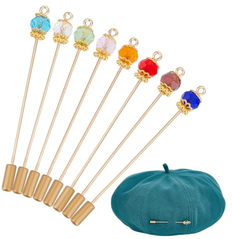 DELORIGIN 8 STÜCK Vintage Sicherheitshutnadeln Stick Anstecknadel Messing Langer Griff Nadel Zubehör Für Krawatte Schal Hüte Anzüge Broschen Dekorativ