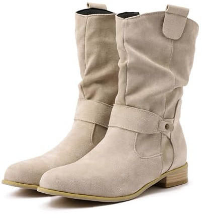 Boots Femme Bottine Souple Botte Marron Botine. Cuir Bottes Hiver Bottines Imperméable Femmes Chaussure Compensée Lacet Plates Noir Talon Beige Gros Mollet pour Santiags