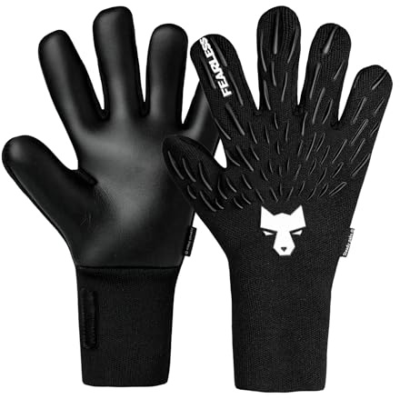 FEARLESS GOALKEEPERS Wolf Pro+ Onyx - Guanti da portiere uomo e bambino - Guanti portiere con lattice tedesco - Presa antiscivolo - Taglio negativo - Sensazione seconda pelle