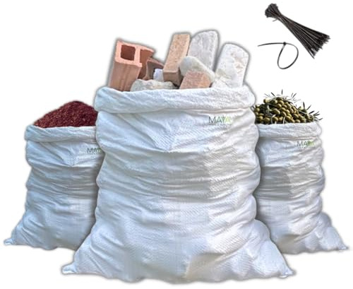 Maya Lot de 10 sacs pour gravats de construction, 50 x 80 cm, en polypropylène, parfaits comme sacs pour sable, olives, terre et gravier de jardin, résistants et adaptés au contact avec des aliments
