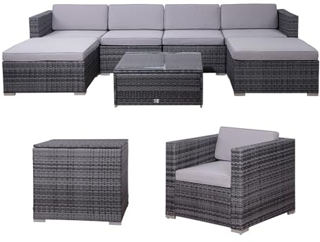 SVITA Lugano XL Polyrattan Lounge Kissenbox Sessel Garten-Set XXL Gartenmöbel Set Gartenlounge Outdoor Lounge Rattan Outdoor Sitzgruppe Grau