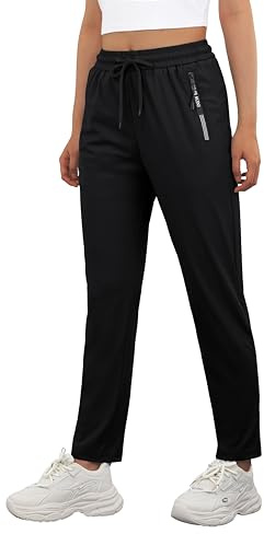 IWOLLENCE Women's Active Stretch Pants Quick Dry Breathable Athletic Trousers Casual Comfy Fit Travel Hiking Pant for Senior Over 50 with Zipper Pockets Plus Size Black, 3XL