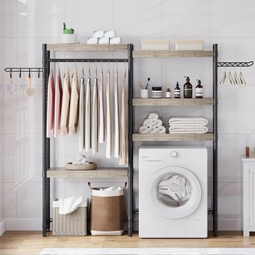 Garvee Mueble de Estante de Almacenamiento para Lavadora, Organizador de Lavadero Que Ahorra Espacio, Estantería de Baño Ajustable en Altura, 150×31×188 cm