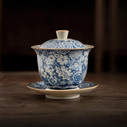 Set Con Teiera Ciotola Da Tè Cinese Tazza Fiori Antichi Apertura In Ceramica Per Set Di Stoviglie Per Zuppiera Blu Set Di Teiere(B)