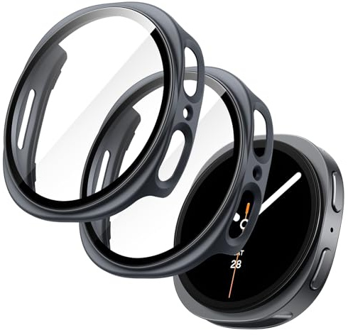 JETech Cover con Pellicola Protettiva per Galaxy Watch 9/8 44mm, Graphite | Vetro Temperato Integrato, Alta Sensibilità Touch, Protezione Completa, Custodia Design PC Rigido