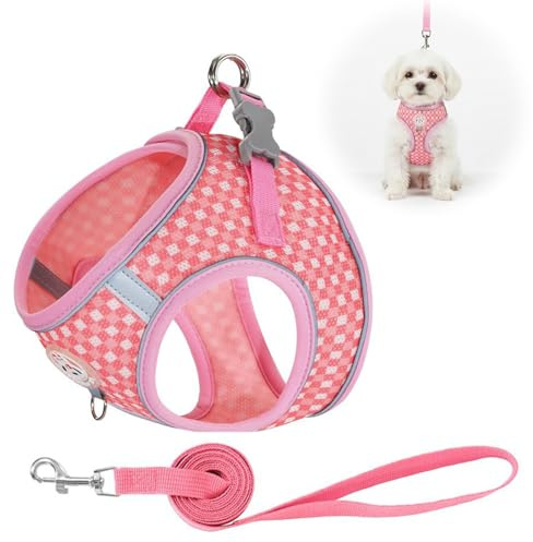 Vfrdsa Puppy Harness and Lead Set - Anti Pull Step-in Dog Harness, Soft Breathable Mesh Reflective Harness for Small & Medium Dogs Kittens, Everyday Walking Pet Harness(Pink S)