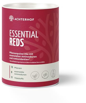 Essential Reds Pulver 360g | Superfood aus roten Beeren und Gemüse | rote Beeren, Antioxidantien, essentielle Aminosäuren und Vitalstoffe | für 60 Tage | Achterhof