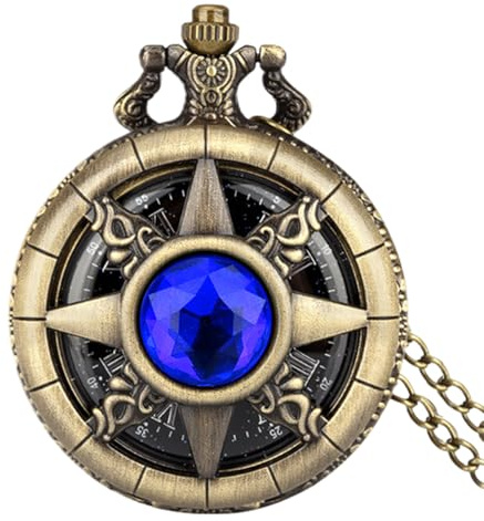 Fickur med ädelsten – 5 cm legering, klassisk timer, steampunk kronometer med handhängning, stark kedja, polerat vintagehantverk | Perfekt för julfester, maskeradevenemang, samlare