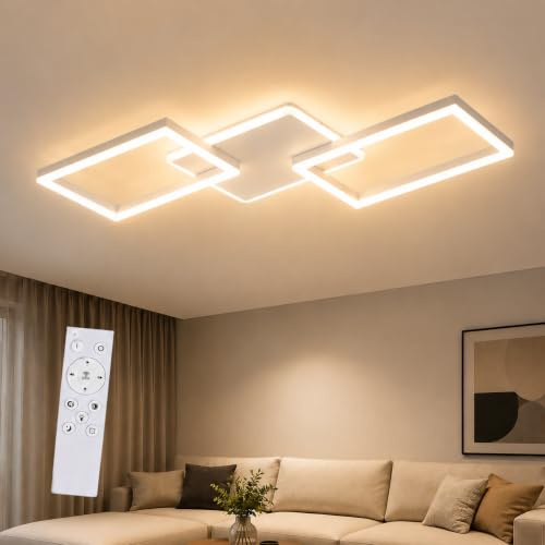 ZMH Deckenlampe Wohnzimmer LED Deckenleuchte 63W Wohnzimmerlampe Weiß 80CM | Groß Schlafzimmerlampe dimmbar mit Fernbedienung Modern Metall Küchenlampe Deckenbeleuchtung für Schlafzimmer Küche Büro