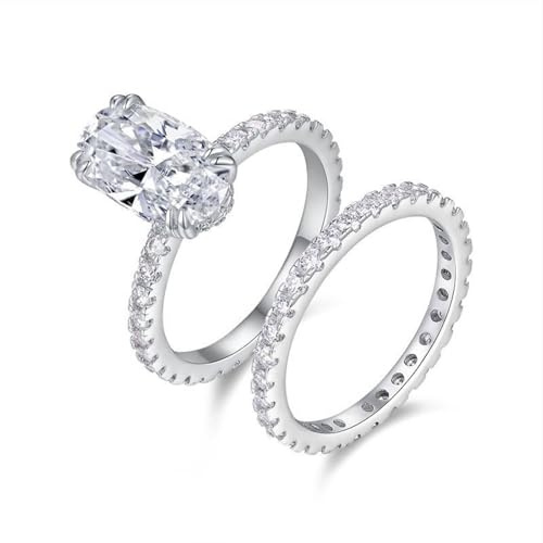 KnSam Echt Goldschmuck Gelbgold Au750 Trauringe, Ewigkeit Pärchen Ringe mit Moissanit Ovalschliff, Verlobungsring PT950 Platin, Gr.47-65