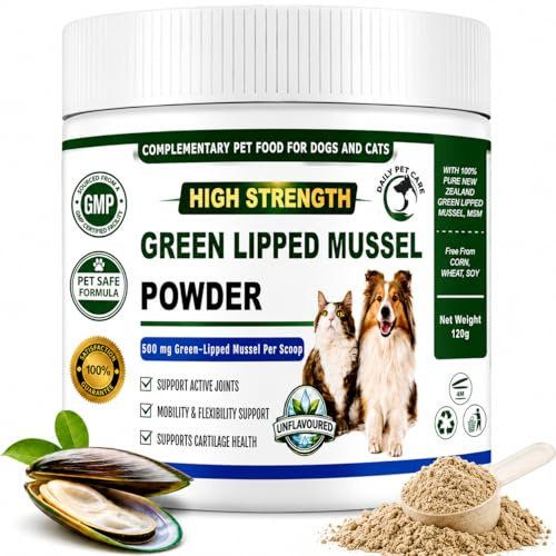 Green Lipped Mussel Powder for Dogs & Cats | 100% New Zealand Green Lipped Mussel Supplement with MSM, Glucosamine & Chondroitin | Hip & Joint Support, Mobility, Flexibility & Cartilage Care | 120g