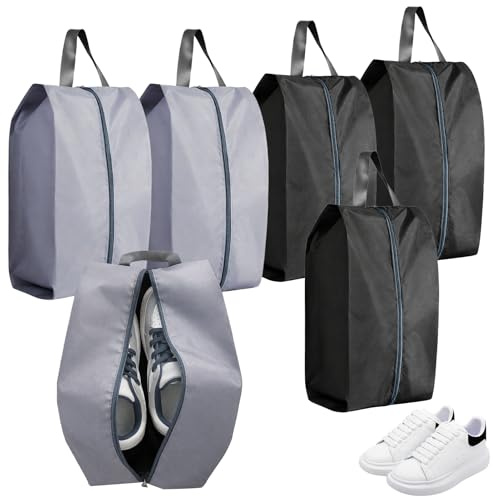 BaZuyunMd 6 Schuhbeutel für Reise, Wasserdicht mit Reißverschluss, Staubdicht, Schwarz und Grau