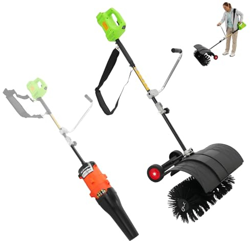 TONFEION Barredora 2 en 1 con batería y soplador de hojas, 55 cm de ancho de trabajo, quitanieves de 1300 W con ruedas, correa de hombro extraíble, 7000-9000 rpm, para limpieza de césped exterior