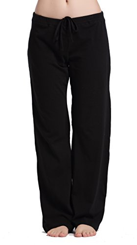 CYZ Women's Basic Stretch Cotton Knit Pajama Sleep Lounge Pants-Black-XL