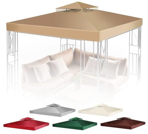 Flexzion 20 x 20 cm lusthus baldakin ersättningstopp vattentätt skydd – utomhus lusthus baldakin skydd – dubbla nivåer UV30 skydd för baldakiner, trädgård, uteplats, gårdstält (beige)