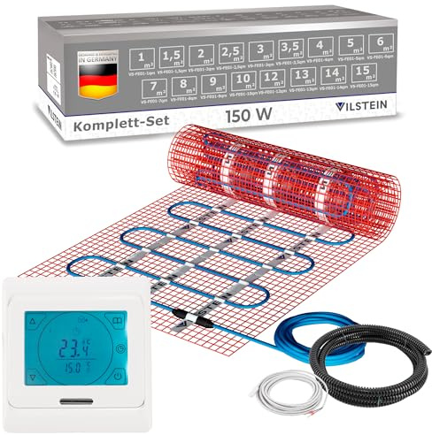 VILSTEIN Elektrische Fußbodenheizung 150W/m² - Bodenheizung Elektrisch geeignet für Laminat, Fliesen & mehr - Elektro Fussbodenheizung - Elektrische Heizmatte Fußboden - 1.5m²