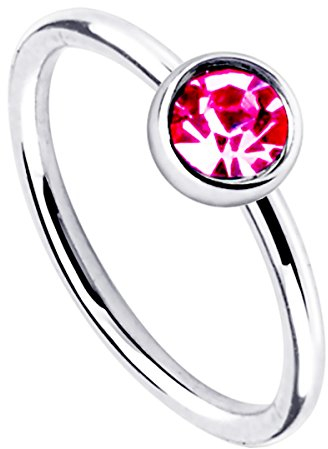 Piersando Hufeisen Piercing Klemm Ring Universal Klemmring mit Kristall für Septum Tragus Helix Nase Lippe Ohr Intim Nippel Augenbraue Brust Pink 8mm x 0,8mm