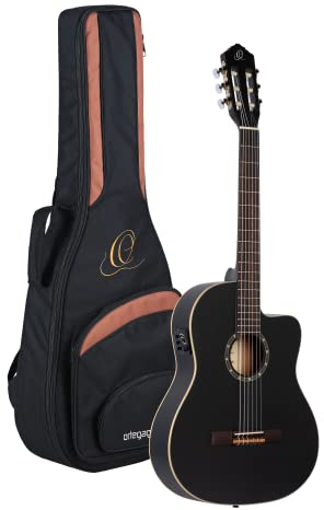 Ortega Guitars Konzert Gitarre Elektro-Akustisch – 4/4, Slim Neck – Family Series – Inklusive Gig Bag – Fichte, Mahagoni, Schwarz (RCE125SN-SBK)