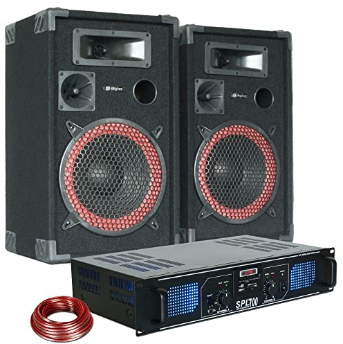 Equipo de PA DJ 700W – Altavoces 10”, Amplificador con MP3, USB, SD y Control Remoto – Sonido Potente para Fiestas, Celebraciones y Eventos – Incluye Cables y fácil instalación