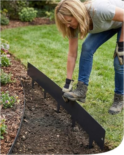 bellissa Rasenkante Spina feuerverzinktes Metall anthrazit 103x16 cm 10 m | Beetumrandung, Beeteinfassung, Umrandung und Begrenzung für Beete & Garten, flexible Mähkante mit Dornen