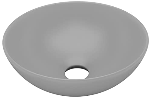 vidaXL Lavandino da Bagno Lavello per Bagno Lavabo per Toilette Sanitari Prodotti per Bagno Vaschetta in Ceramica Grigio Chiaro Rotondo