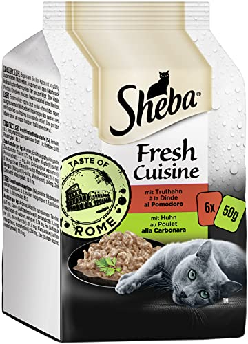 Sheba Fresh Cuisine Taste of Rome - Hochwertiges Katzen Nassfutter - Truthahn und Huhn - Im praktischen Protionsbeutel - 36 x 50g