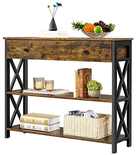 Yaheetech Console Table, Drawer & Shelves, 100 × 29.5 × 81 cm, Rustic Brown