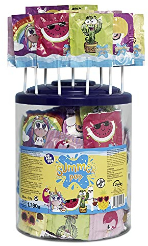 Caramelos Cerdán - Piruletas Summer Pop de Sabores Variados | Tarro de 100 Unidades | Caramelo Duro con Palo sin Gluten ni Alérgenos | Ideal para Fiestas, Navidad y Cumpleaños