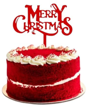 Merry Christmas Acrylic Cake Topper Xmas Red Cake Toppers Elegant Decoration UK