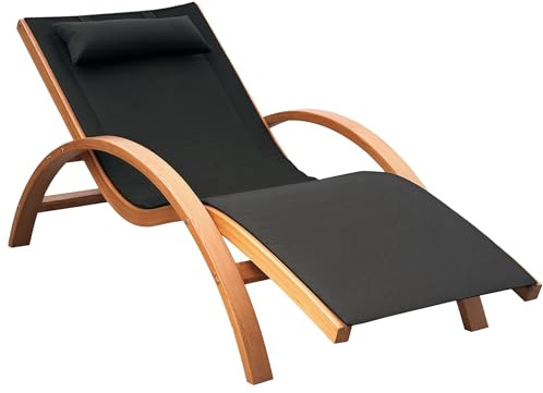 Outsunny Transat Chaise Longue Design Style Tropical Bois Massif Naturel Coloris Noir