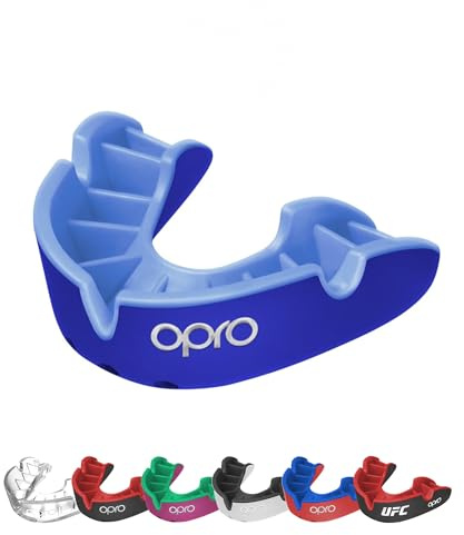 OPRO Silvernivå vuxen och ungdom sport tandskydd, tuggummi sköld med revolutionerande monteringsteknik för hockey, lacrosse, rugby, MMA, boxning, kontakt och stridssporter (mörkblå, ungdom)