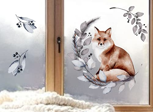 wolga-kreativ Fenster Fensterbilder Glasdekorfolie Motiv Fensterfolie FenstertattooWinter Weihnachten Advent Fuchs Aufkleber Fenster wiederverwendbar Kinderzimmer Deko