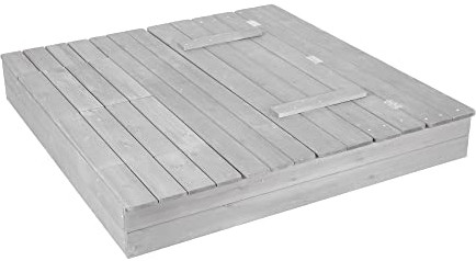 roba Sandkasten Outdoor + mit Abdeckung - Aufklappbare Sitzbank, 2 Spielwannen & 4 abnehmbare Sitzplatten als Deckel - Wetterfestes Holz grau lasiert