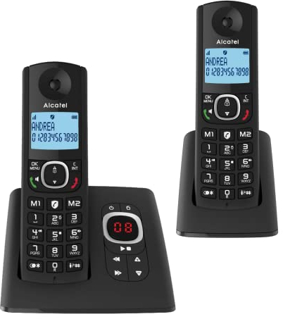 ALCATEL F530 Voice Duo - Téléphone Fixe Sans Fil DECT Avec Répondeur - Grand Écran Rétroéclairé - Mains Libres - Fonction Blocage Des Appels - 2 Touches De Mémoires Directes - 2 Combinés - Noir