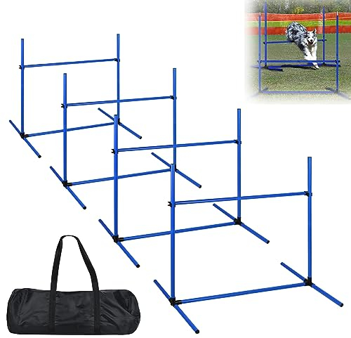 XMTECH 4-TLG. Hunde Agility Set Training Hundesport, Höhenverstellbar, Inklusive Tasche, PVC Hundetrainingsset, Blau