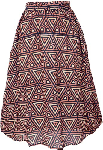 Luftig, knälång, bohokjol, bomull, sommarkjol, brun/svart, Brun/svart, 40