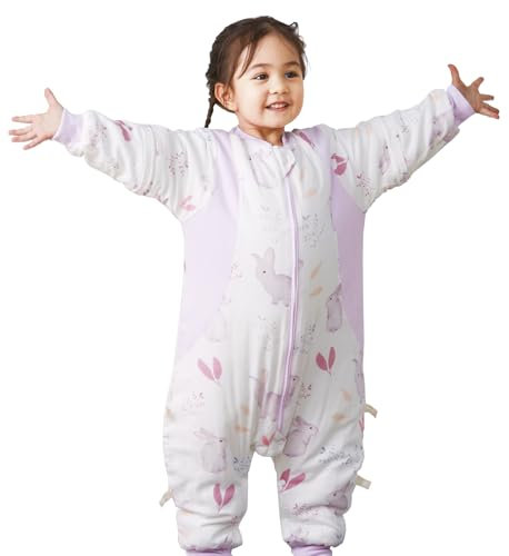 Chilsuessy Schlafsack Baby Winter Mit Füßen 2.5 Tog - Ganzjahres Kinder Schlafanzug Mit Beinen Für Junge Mädchen, Gartenkaninchen/3.5 Tog, 120/Baby Höhe 105-115cm