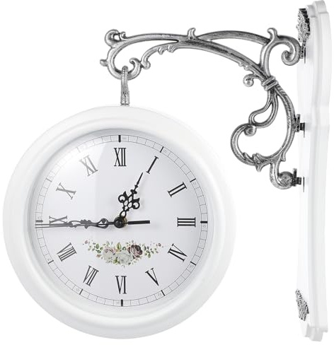 HOMSFOU Uhr Mit Gesichtern Doppelseitige Drehuhr Einzigartige Wanduhr Gedrehte Wanduhr Drehbare Draussen Antike Uhren Industrielle Uhr Antiquität Weiß Groß Rotieren Plastik