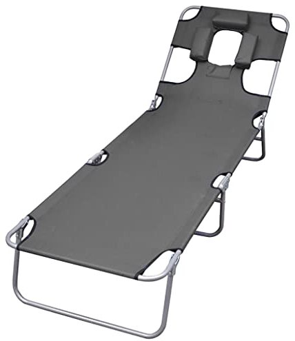 FUDUGEHMIOFWFJJ deckchair,liegestühle,sonnenbank,Sonnenliege Klappbar Kopfkissen Verstellbare Rückenlehne GrauGeeignet für Garten, Pooldeck, Terrasse, Wohnzimmer