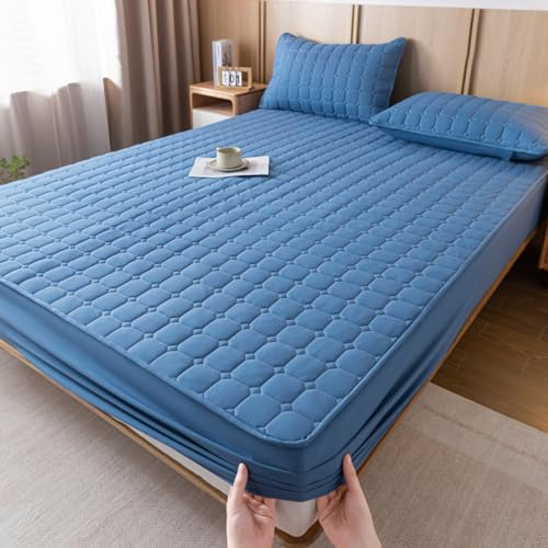 LSZHBSL Matratzenschutz 180x200+30cm Flauschige Spannbettlaken Spannbetttuch für Matratzenhöhe 30cm Dunkelblau