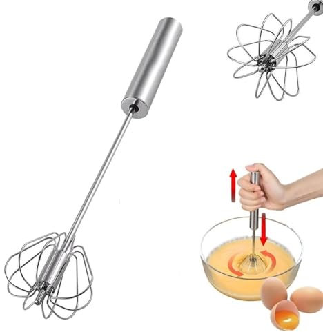 Stainless Steel Semi-Automatic Whisk Egg Whisk Hand Push Rotary Whisk Blender Semi Auto Egg Beater Hand Push Mixer Stirrer Egg Scrambler for Blending, Whisking, Frothing, Beating & Stirring,(12in)