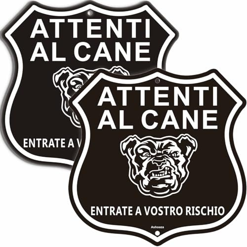 Ashoaza Attenti al Cane Cartello Grande Alluminio Cm 25x25, 2 Pz Proprietà Privata cartelli, Attenzione al Cane Cartelli in Metallo Spazzolato, Area Videosorveglianza Cartello Divieto di Accesso