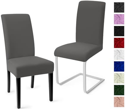 Eozakavod Stuhlhussen 2er Set Stuhlbezüge Moderne Stretch Stuhlhussen Universal Husse Abnehmbare Stuhlbezug Waschbarer Abdeckung Esszimmer Dekoration Spannbezug,für Hochzeit Partys(2er Set, Grau)-C