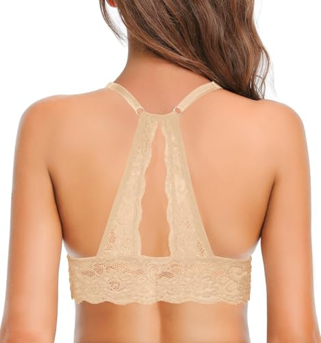 SHEKINI Bralette Damen Spitze BH ohne Bügel Neckholder Triangel BH mit Abnehmbare Gepolstert Bügelloser Spitzen Bustier Sexy Racerback Crop Top Spitzenunterwäsche Frauen